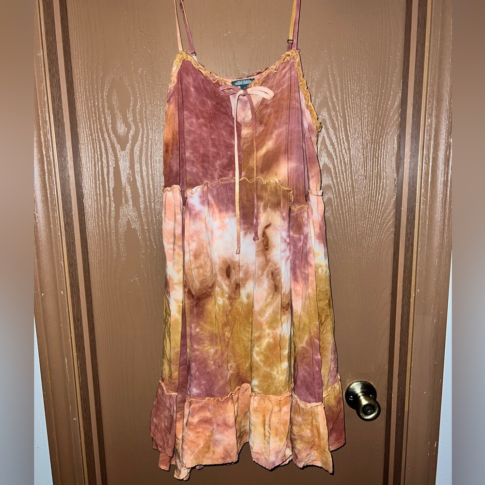 Wild Fable Pink and Brown Tie-Dye Dress